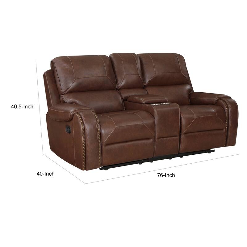 Dean 76 Inch Dual Manual Recliner Loveseat, Cupholders, Brown Faux Leather