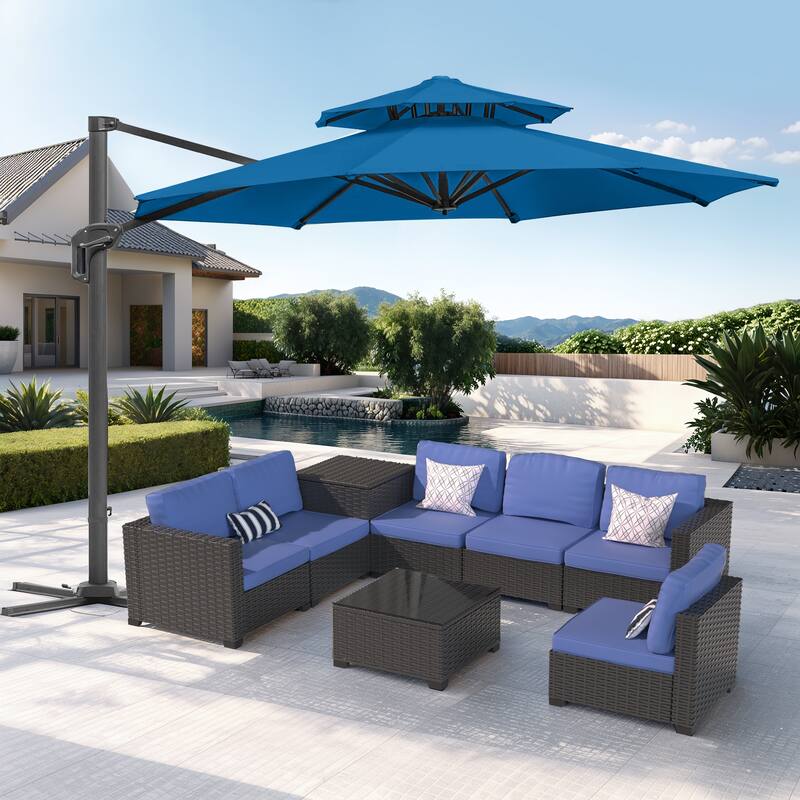 12FT Offset Patio Cantilever Umbrella with 360° Rotation - Royal Blue