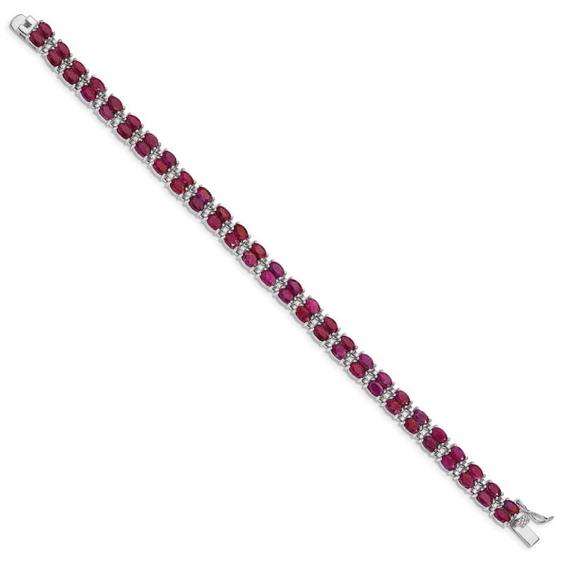Curata 925 Sterling Silver Polished Box Catch Closure Ruby Bracelet 7 Inch Box Clasp