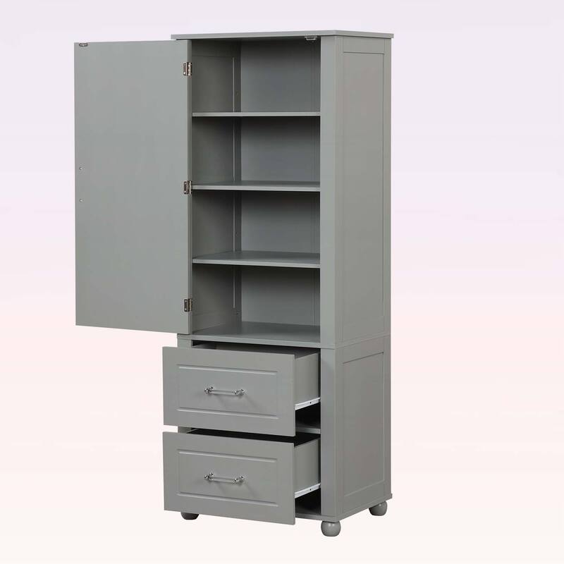 Tall Bathroom Storage Cabinet with Two Drawers and Adjustable Shelf