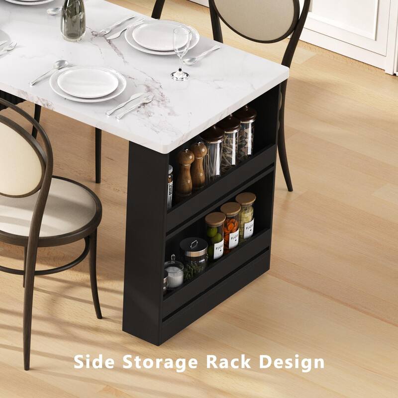 Roomfitters 82.6" Fluted Kitchen Island with 51" Extendable Dining Table for 4-6, Power Outlet