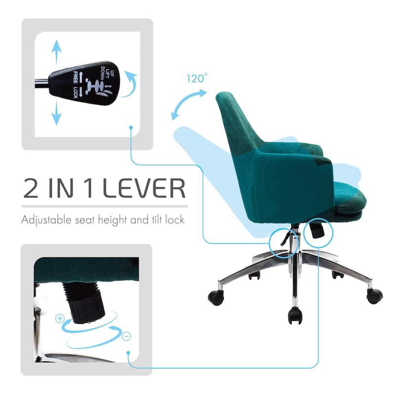 Porthos Home Nala Velvet Office Chair with Arms, Adjustable Seat