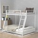 preview thumbnail 1 of 9, White Twin over Full Size Metal Floor Bunk Bed with Fence and Ladder for Kids, Bedroom White