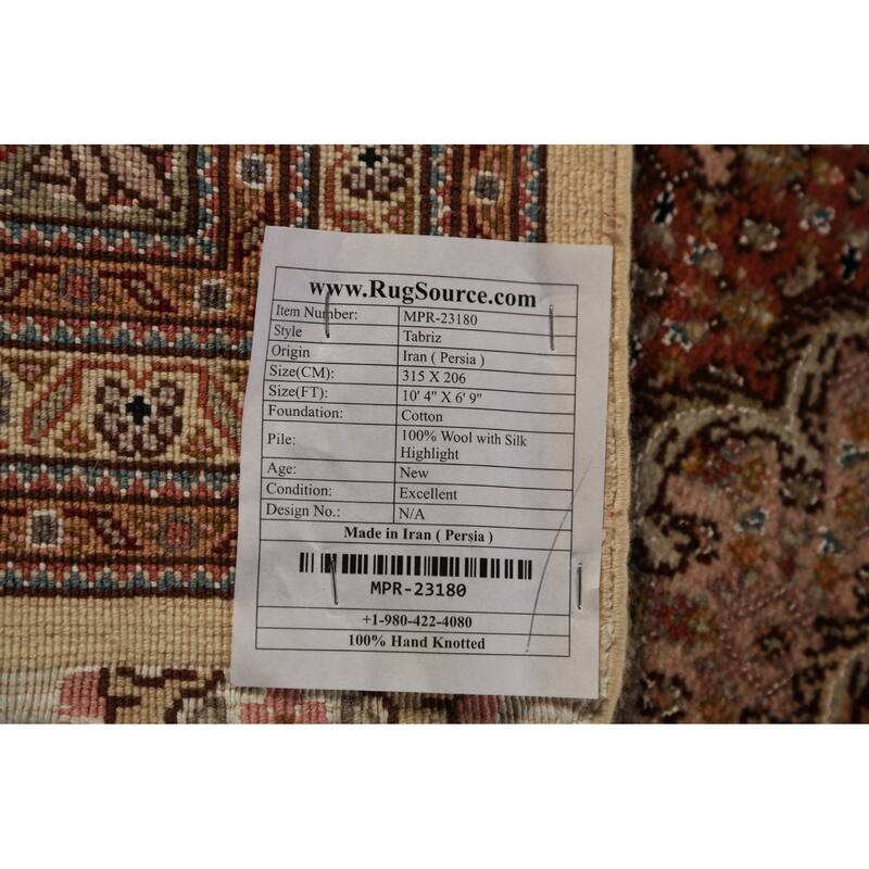 Vegetable Dye Tabriz Persian Handmade Wool & Highlighted Silk Carpet - 6'9" x 10'4"