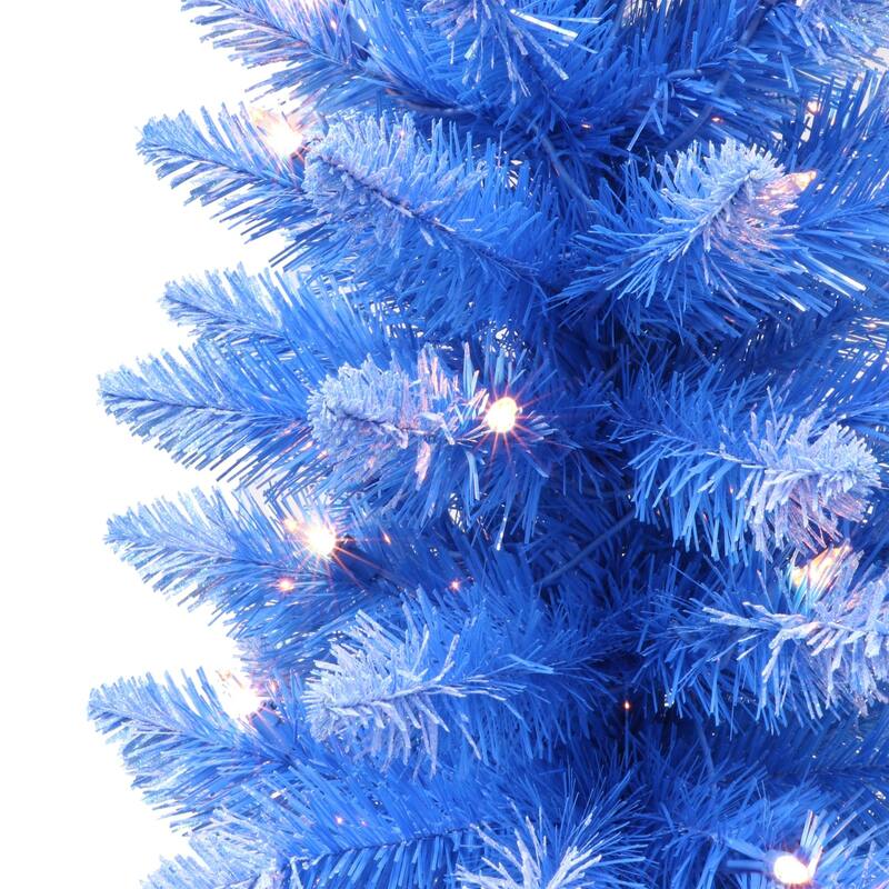 3' Potted Blue Pine Slim Artificial Christmas Tree, Clear Lights - 3 Foot