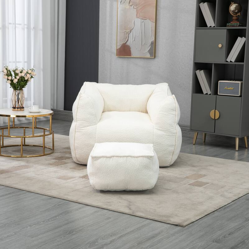 GDFStudio - COOLMORE Boucle Bean Bag Chair with Memory Foam Filling for Ultimate Comfort
