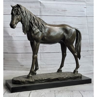 Bronze Metal Horse Mare Equestrian Decor Sculpture Statue Figure By Pj Mene On Marble Base