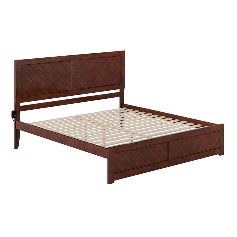 King Platform Bed - Modern Home Bedroom Set with Headboard & Footboard - Walnut Finish