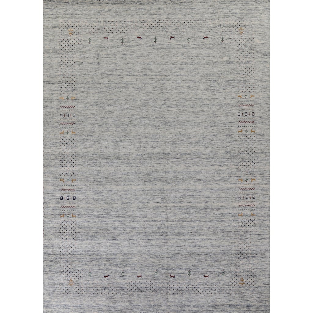 Ivory & Blue Gabbeh Oriental Area Rug Handmade Wool Carpet - 9'1"x 11'10"