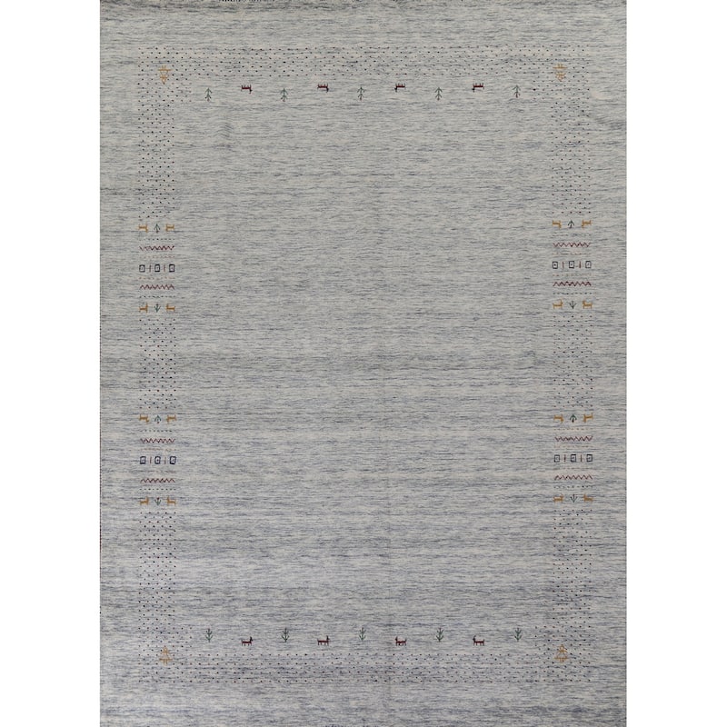 Ivory & Blue Gabbeh Oriental Area Rug Handmade Wool Carpet - 9'1"x 11'10"