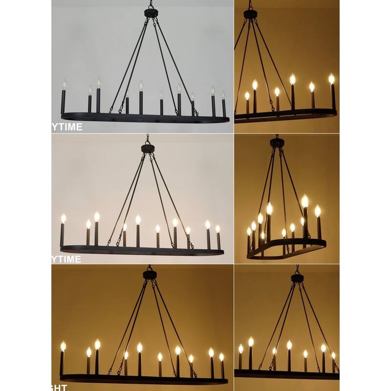 Modern Farmhouse 10-Light 50 IN Black Chandelier Classic Kitchen Island Light for Dining Room - L 50" x W 12.6" x H 7.1"