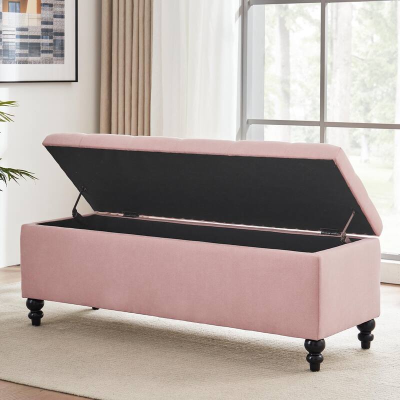 Button-Tufted Storage Bench Ottoman with Solid Wood Legs for Bedroom 50"W x 17.5"D x 18"H
