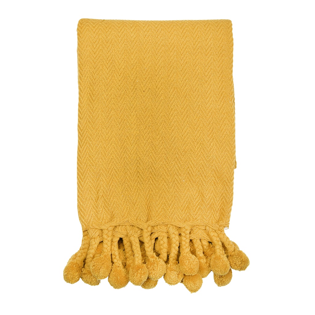 Woven Cotton Pom Pom Throw