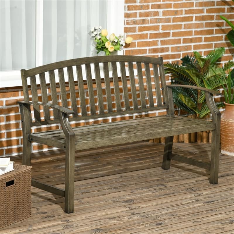 Steel Outdoor Bench for Patio Garden with Slatted Seat - 50" W x 23.5" D x 33" H