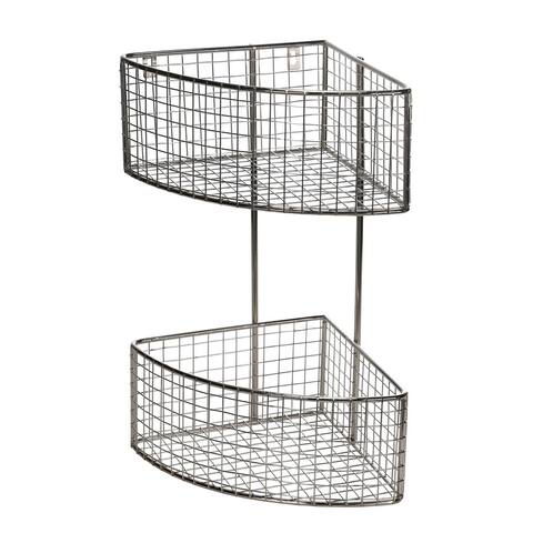 14" 2 Tier Metal Storage Corner Shelf Basket in Chrome/Silver