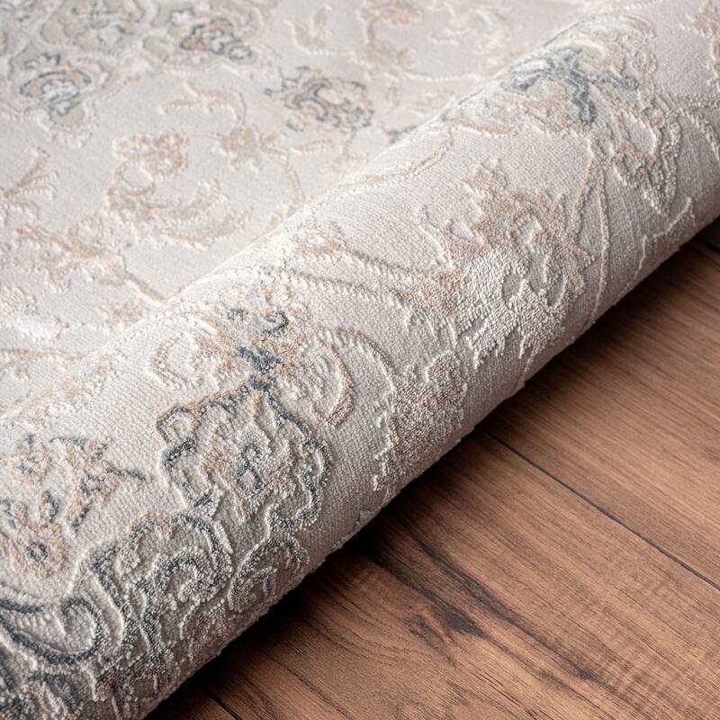 Sevita Gray and Cream Traditional Medallion Polyester Area Rug