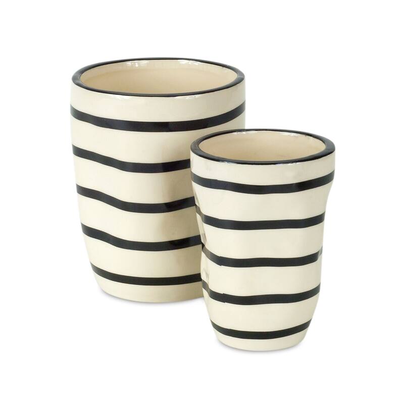 Gingham Patterned Planters - 5" - Cream and Black - Set of 6