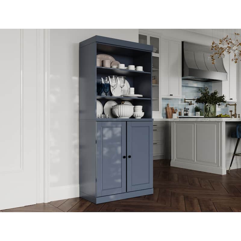 100% Solid Wood Kitchen Pantry Cabinet with 2 Clear Glass or Solid Wood Doors and 2-Drawer Organizer by Palace Imports