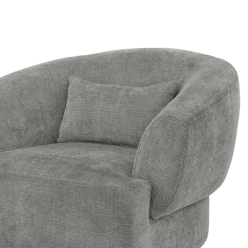 Chenille Upholstered Swivel Barrel Accent Chair with Solid Wood Base for Living Room