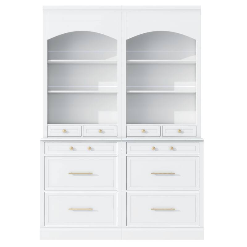 Kitchen Pantry with Countertop, Tall Freestanding Storage Cabinet with 5 Storage Drawers & Adjustable Shelf
