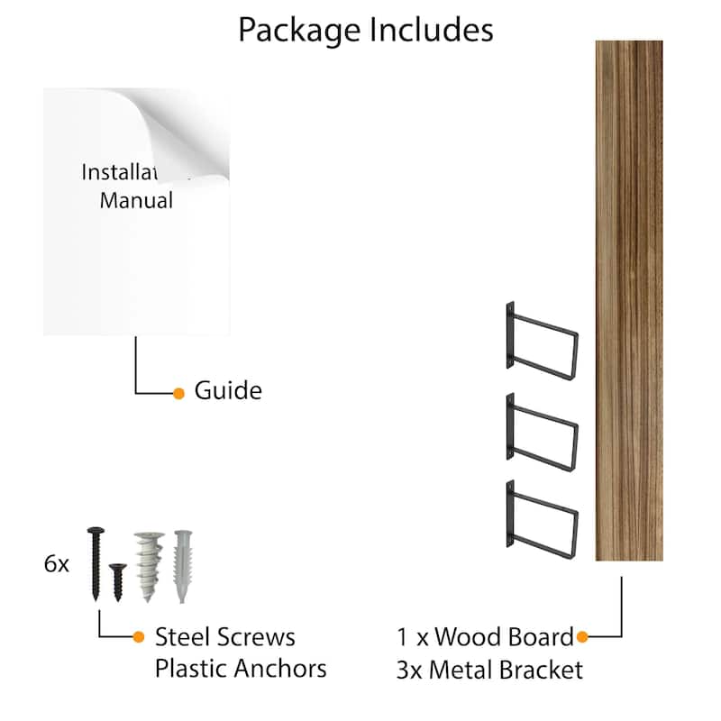 Wallniture Toledo 48 Inch Wooden Shelf for Living Room, Office Shelf, Wall Mounted Bookshelf, Farmhouse, Burnt, 1 Pc