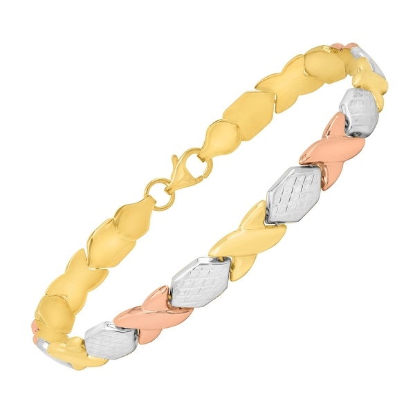 Just Gold 'XO' Link Bracelet in 14K Three-Tone Gold - Tri-color