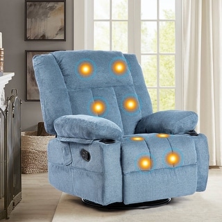 Light Blue 360° Swivel Rocker Manual Recliner Chair with Lumbar Heat