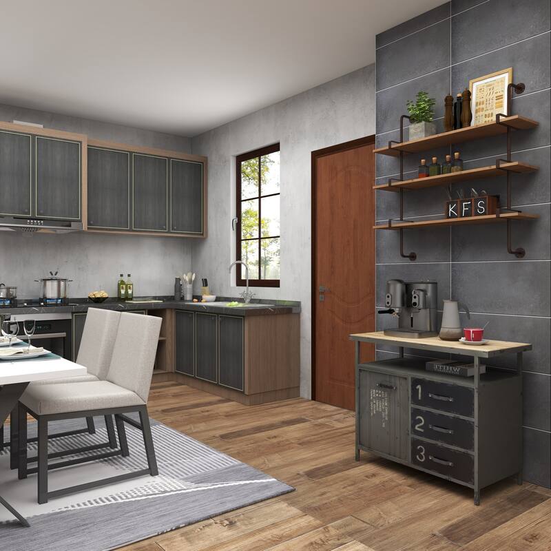 3 Level Wood Wall Shelf with Black Metal Brackets - Brown or Gray