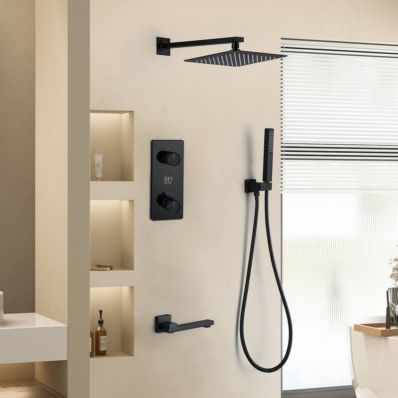 9.84" Thermostatic Complete Shower System with Rough in-Valve, Rain Mixer Shower Combo Set with Handheld