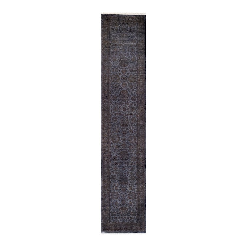 Overton Hand Knotted Wool Vintage Inspired Modern Contemporary Overdyed Gray Area Rug - 2' 6" x 12' 7"