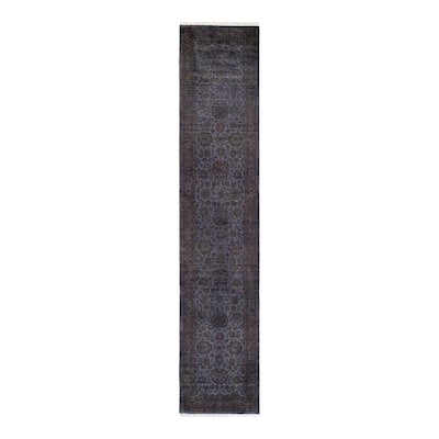 Overton Hand Knotted Wool Vintage Inspired Modern Contemporary Overdyed Gray Area Rug - 2' 6" x 12' 7"