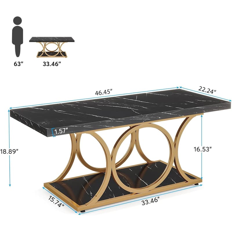 Rectangle Coffee Table, 2-Tier Faux Marble Wood Coffee Table
