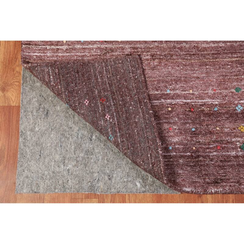Hand Knotted Oriental Viscose Silk Carpet Tribal Stripe Brown Gabbeh Area Rug - 9' 10'' X 8' 2''