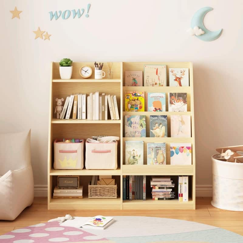 Kids Wooden Bookshelf and Toy Storage Organizer with 4-Tier Shelves