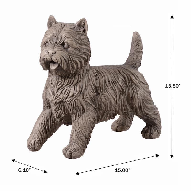 Hand-Painted Cairn Terrier Dog Outdoor Garden Statue - 15" - Gray