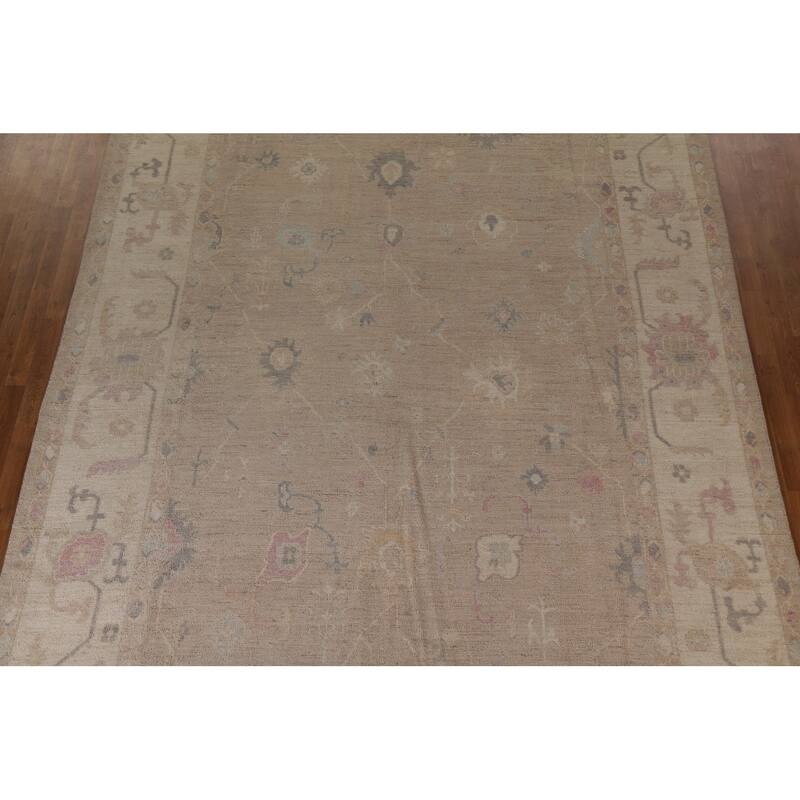Vegetable Dye Oushak Turkish Area Rug Handmade Wool Carpet - 9'7"x 13'3"