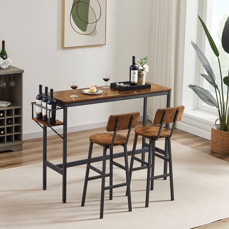 3-Piece Bar Dining Table Set with Wine Bottle Storage Rack
