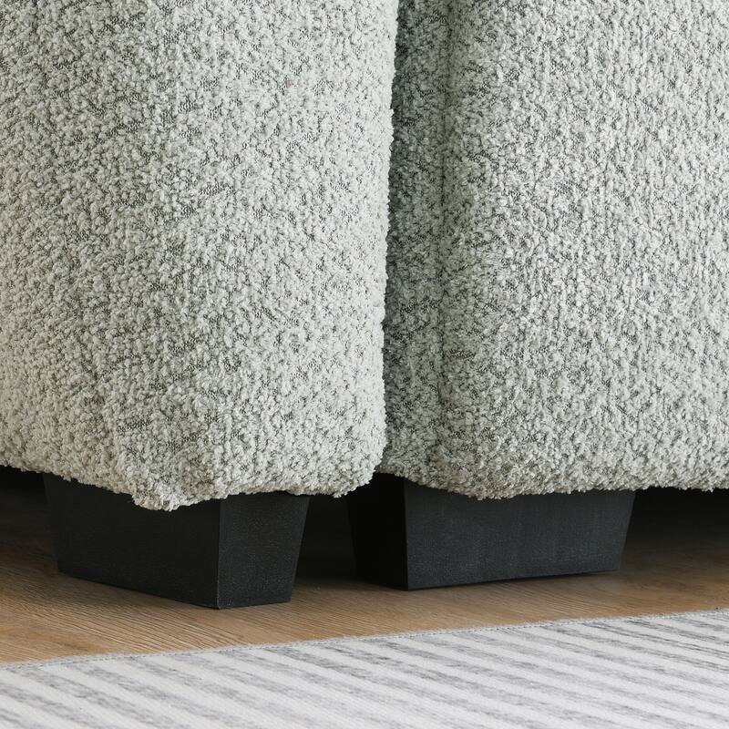 110" Modular L-Sectional - Boucle Fabric, Pull-Line Design, Movable Ottoman, 3 Color Options