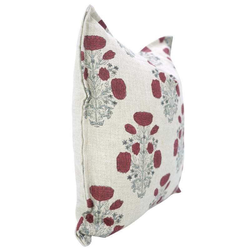 Fabdivine Handmade Block Print Cushion Cover Throw Home Décor Double Oxford Edges Pillow Case - Pillow Covers - Swadesh- Wine, Grey - 18" x 18"