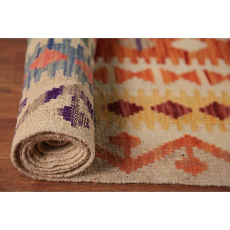 South Western Style Kilim Oriental Rug Hand-Woven Wool Carpet - 9'8" x 13'1"