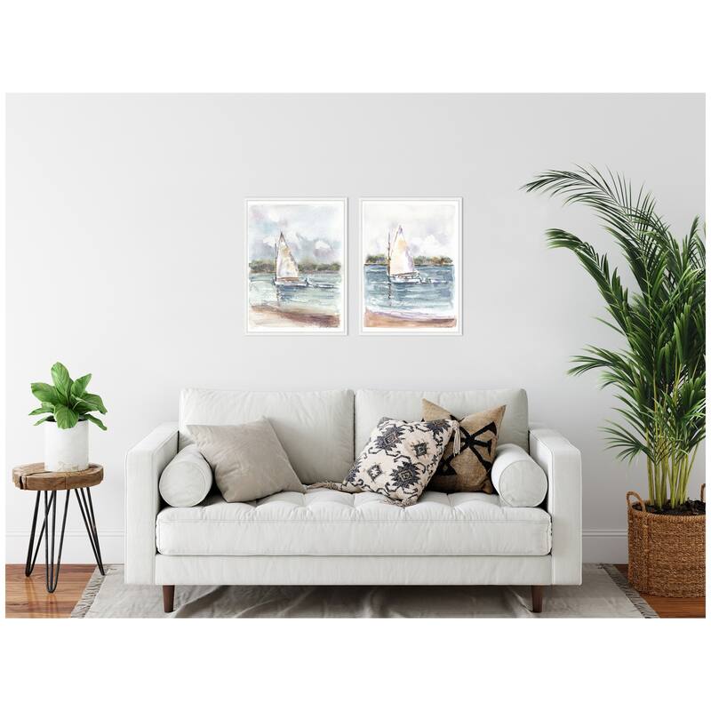 Kate and Laurel Sylvie Maryanne Welch Chatham Fog Sailboats Framed Canvas Art Set by Patricia Shaw