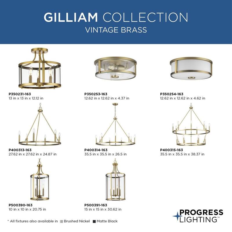 Gilliam Collection Four-Light Vintage Brass New Traditional Hall & Foyer - 15 in x 15 in x 30.62 in