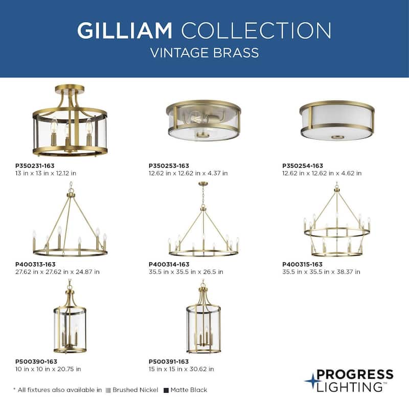 Gilliam Collection Three-Light Vintage Brass New Traditional Hall & Foyer - 10 in x 10 in x 20.75 in