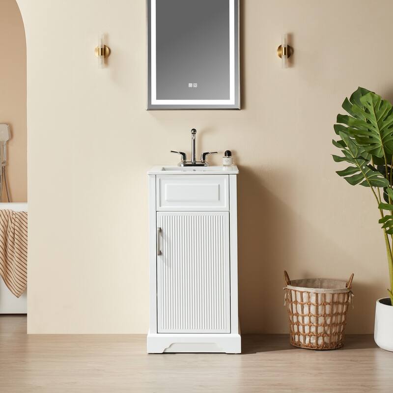 No Assembly Bathroom Vanity, 18" Freestanding with Integrated Top, Compact Single Sink Cabinet