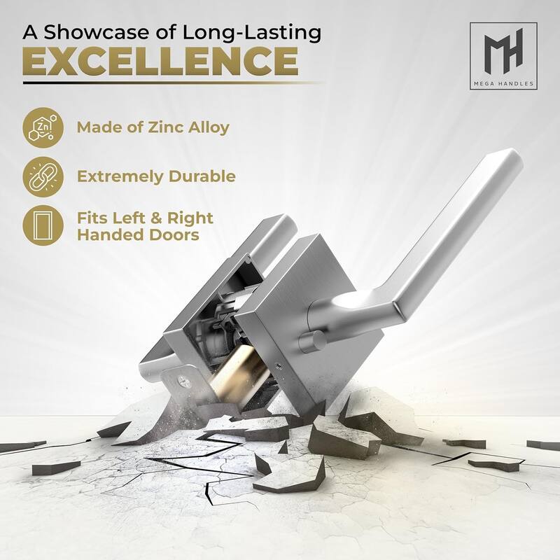 Mega Handles PRIME Privacy Flat Interior Door Lever for Hallway, Closet, and Bathroom I Reversible Keyless Door Lock