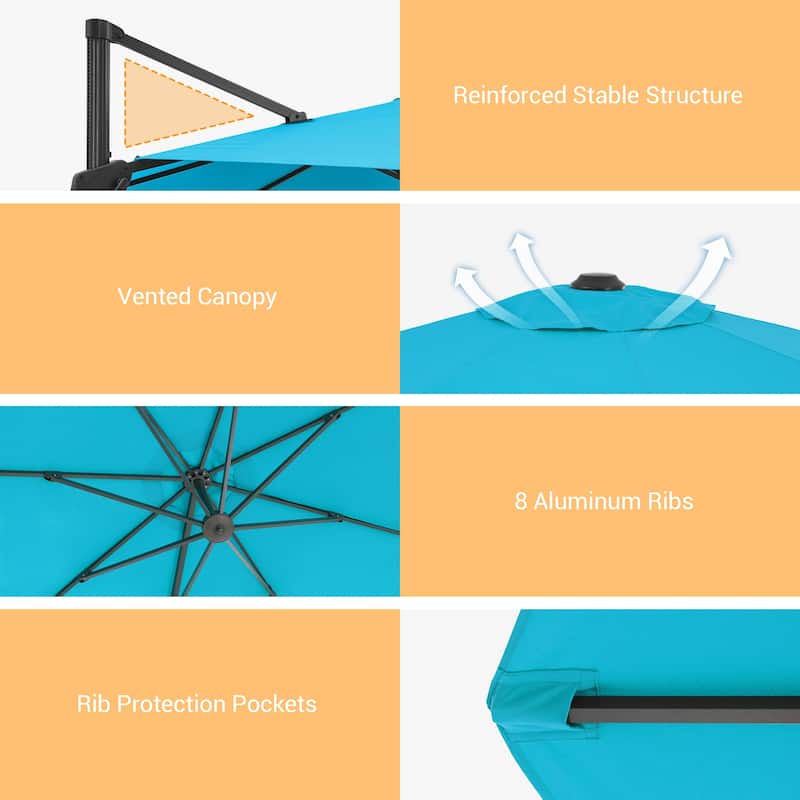 BONOSUKI Outdoor 11Ft UV Protection Patio Cantilever Umbrella w/Base