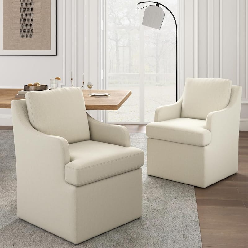 Upholstered Dining Chair with Under Seat Storage- Armless - Set of 2 - Beige