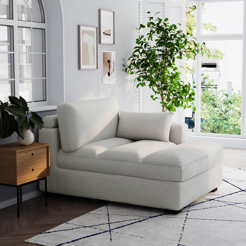 Oversize Corduroy Chaise Lounge Modular Sectional Sofa with Pillow