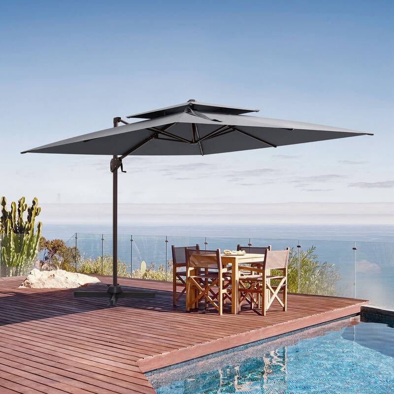 Outdoor 10FT Square Adjustable Offset Cantilever Patio Umbrella - Dark Grey