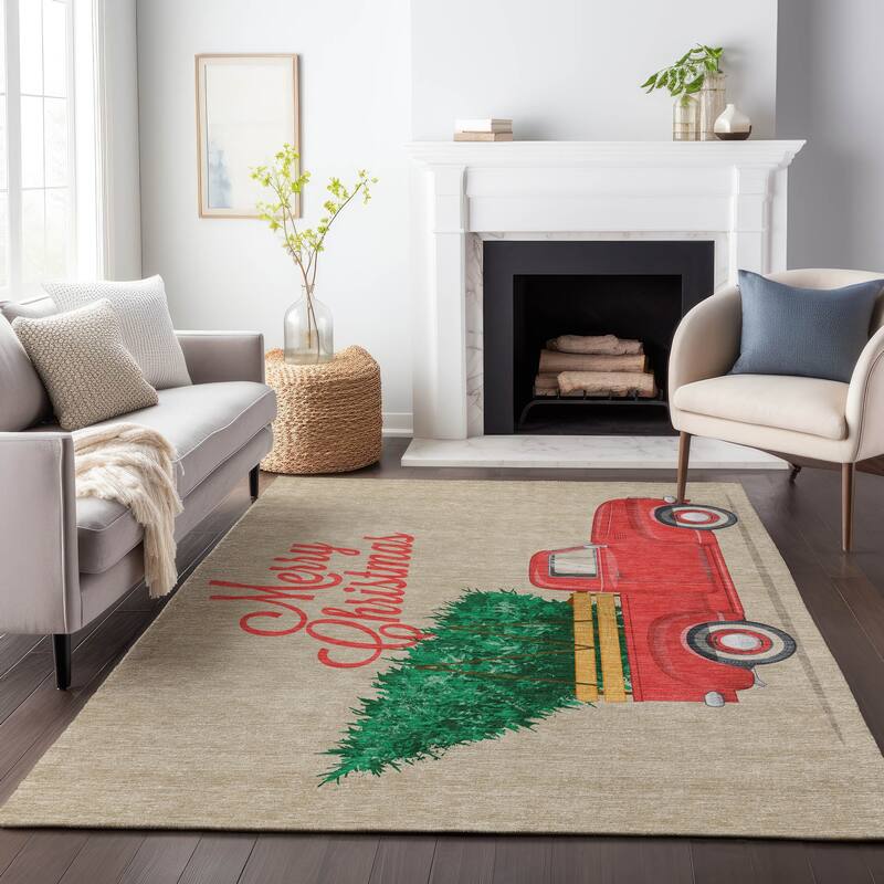Premium Washable Super Soft Merry Christmas Pickup Tree Mayfield Rug